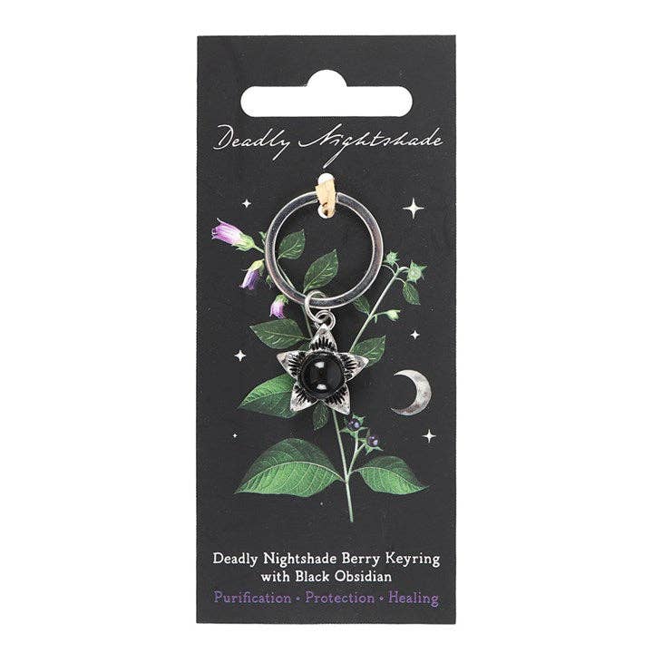 Deadly Nightshade Gothic Keyring with Black Obsidian