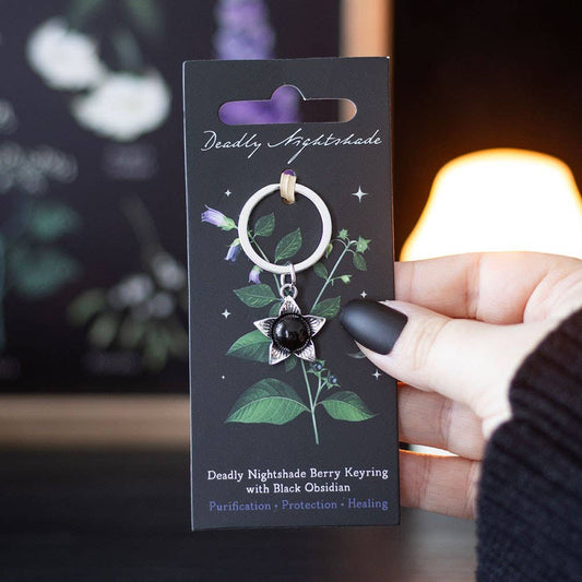 Deadly Nightshade Gothic Keyring with Black Obsidian