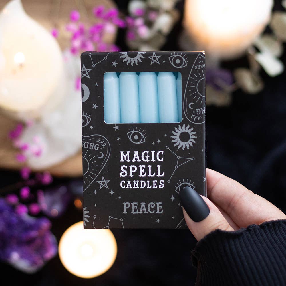 Set of 12 Light Blue 'Peace' Magic Spell Candles